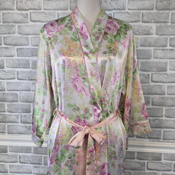 Oscar de la Renta Pink Label Floral Satin Maxi Robe Vintage Y2K Romantic S/M - Picture 2 of 9